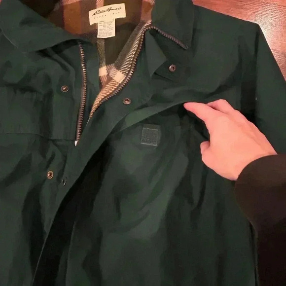 Vintage Eddie Bauer Men Green Plaid Wool Lined Coat Mountain Parka Jacket Large - Picture 4 of 11